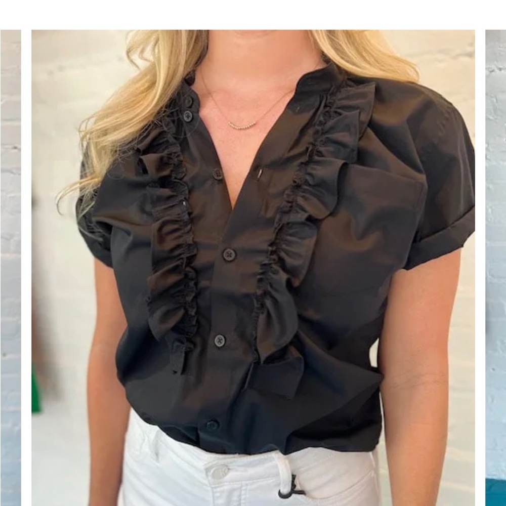 Black Ruffled Women's Top - Picture 3 of 4